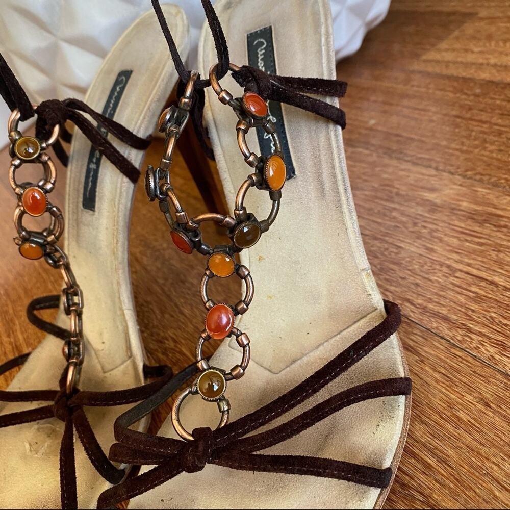 MARIO BOLOGUA suede strap heels, rose gold metal US Size 8 - Picture 6 of 8